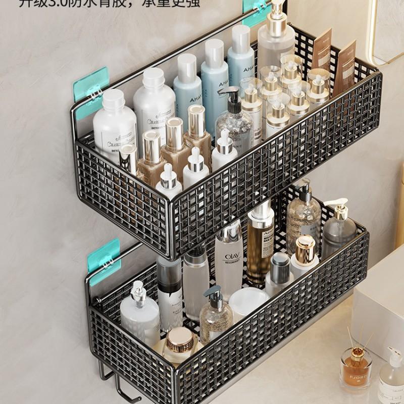 Wall-Mounted Bathroom Shelf Rack No-Drill Iron Storage Organizer Sink Toilet Shower Area Minimalist Design