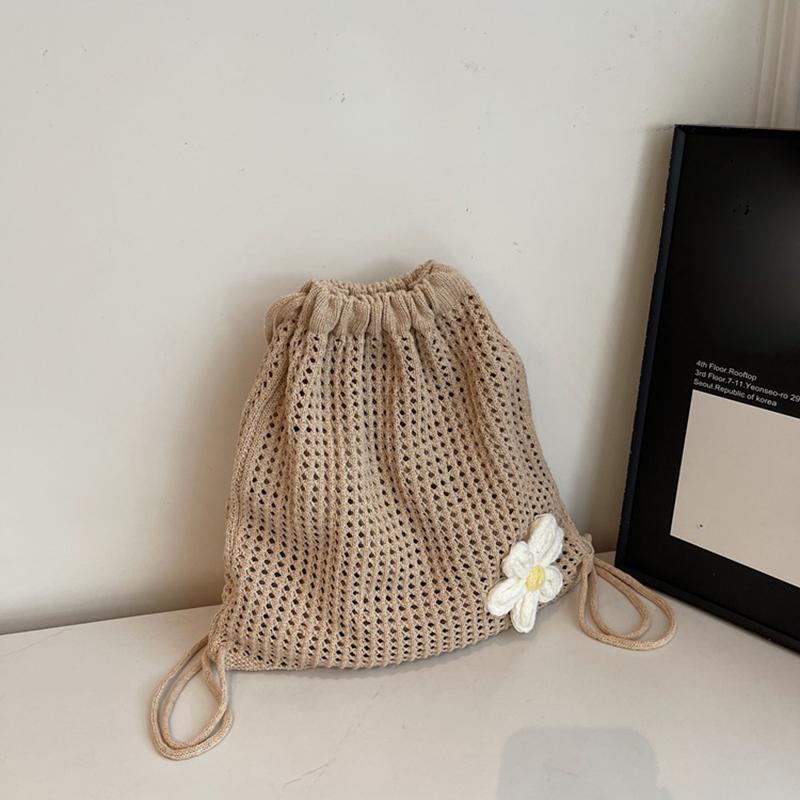 Yogodlns Модная однотонная вязаная крючком сумка на плечо с цветочным декором, плетеная женская пляжная праздничная сумка-ведро с выемкой, большая вместимость, рюкзак