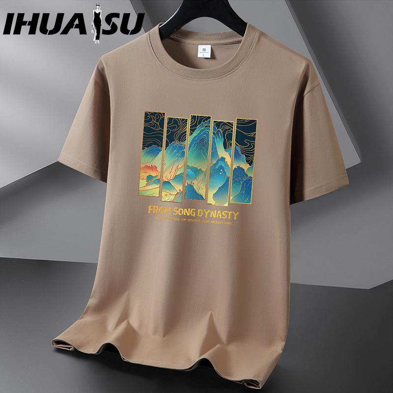 IHUASU Хлопковая футболка с коротким рукавом, мужская модная свободная рубашка с половиной рукава, сострадательная рубашка с принтом