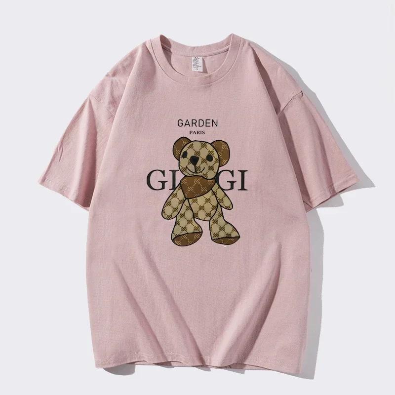 and WoShort Sleeve T-Shirts Bear Print Shirts Cotton Casual Gym Sports Summer Novelty Oversized Clothing Harajuku