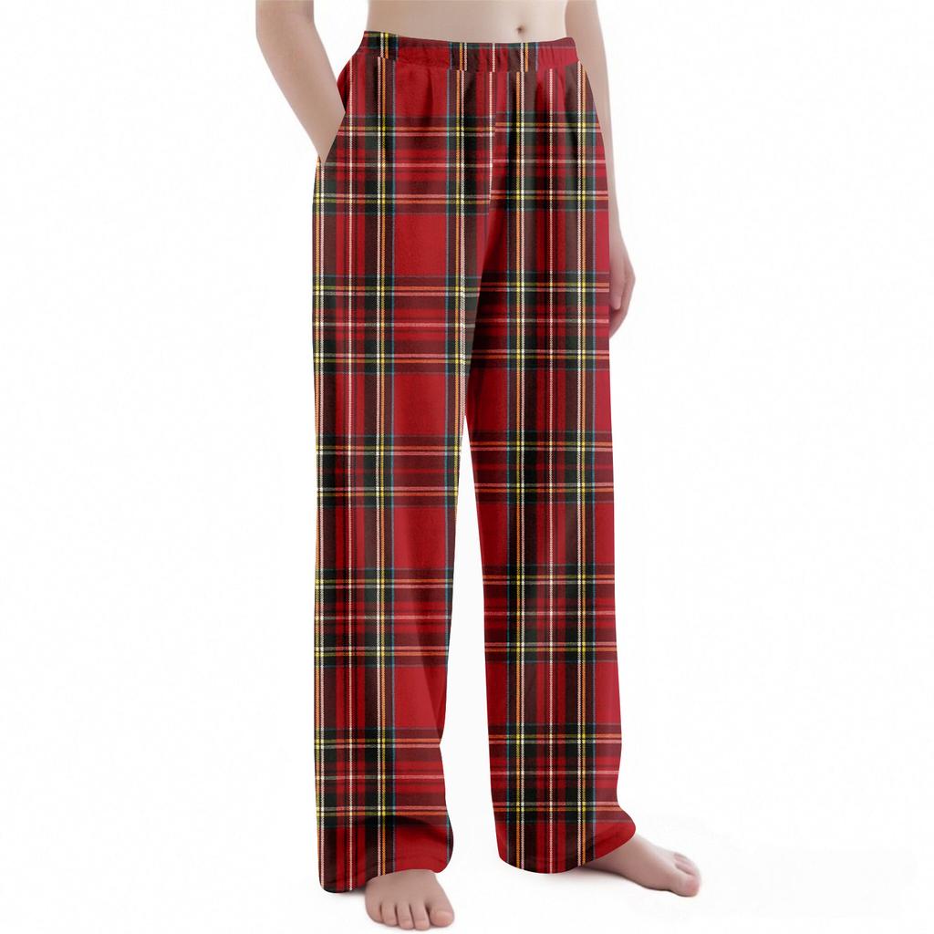 Детские рождественские брюки с клетчатым принтом, плюшевые повседневные брюки