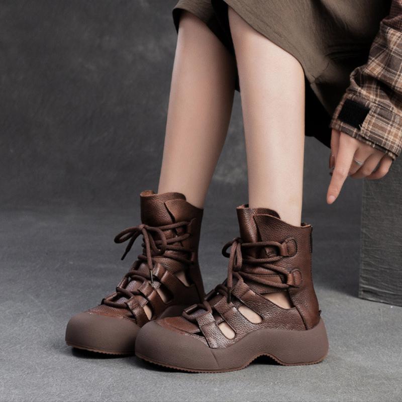 Johnature Модные сандалии из натуральной кожи, дышащие летние ботинки в стиле ретро, универсальная женская обувь