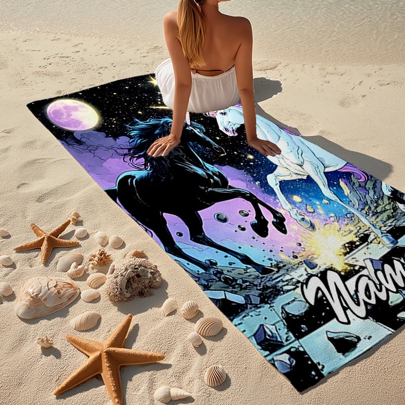 Custom Name Ultra-Soft Beach Towel with Unicorn Theme,Ideal for Pool - Camping, Diving - Perfect Travel Essential, Vibrant Beach Towel.