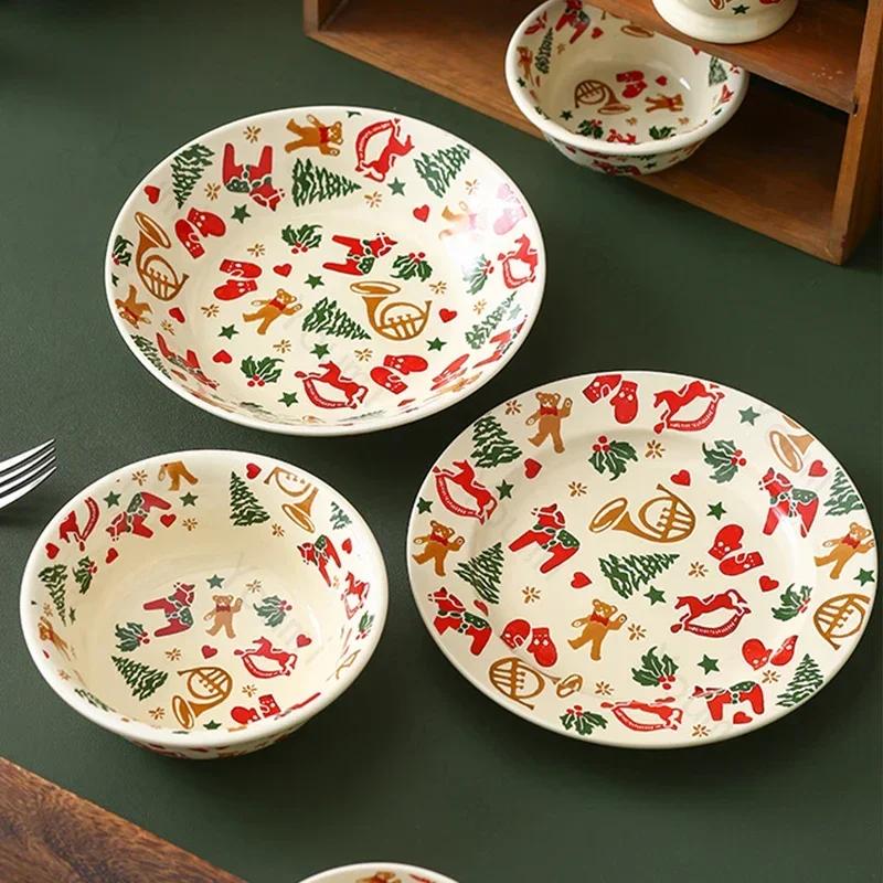 Рождественская мультяшная керамическая тарелка для завтрака домашняя вкусная салатница кружка свет роскошный ресторан десертные тарелки для послеобеденного чая