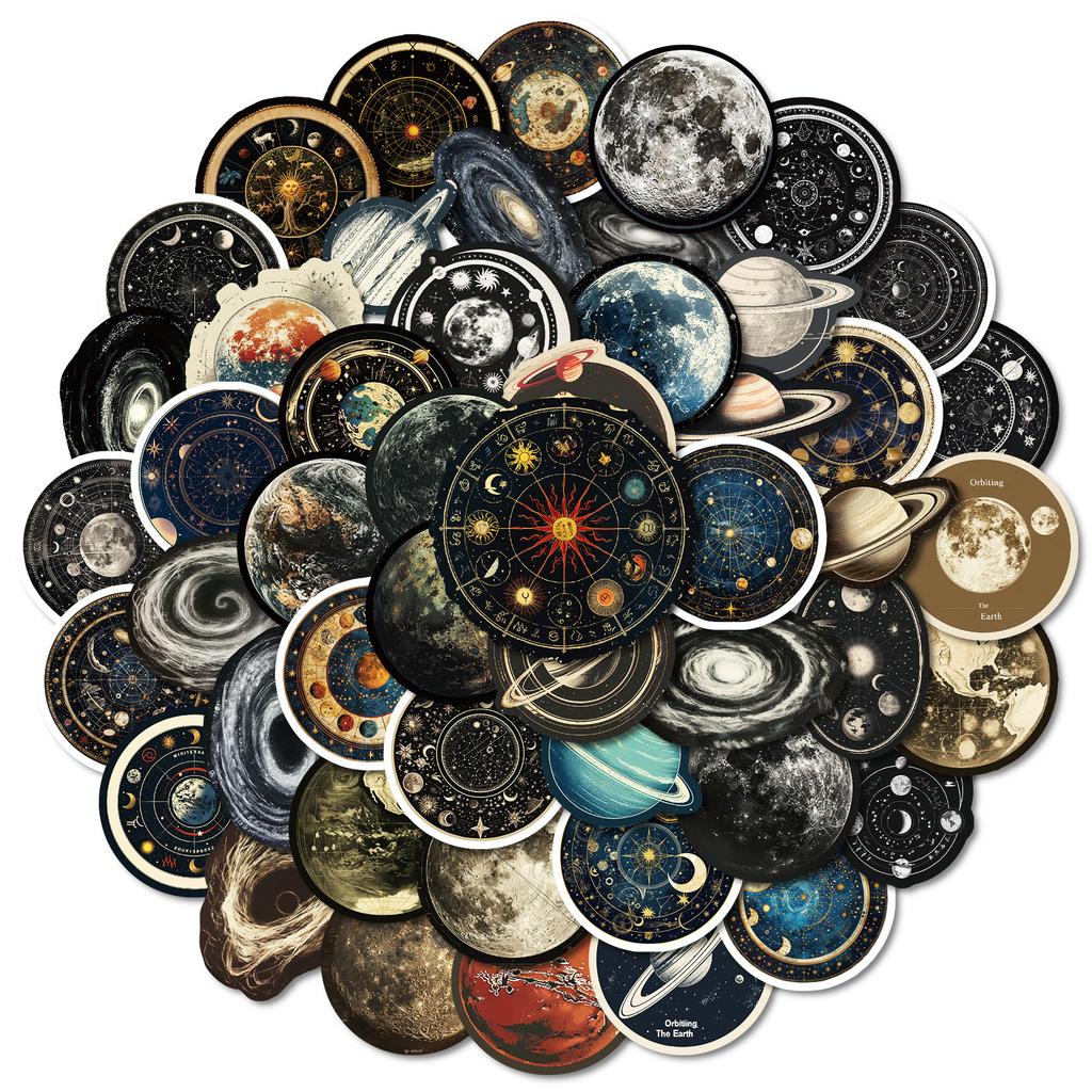 50PCS Space Literature Stickers, Time Travel Sci-Fi Decals for Laptop, Luggage & DIY Decoration