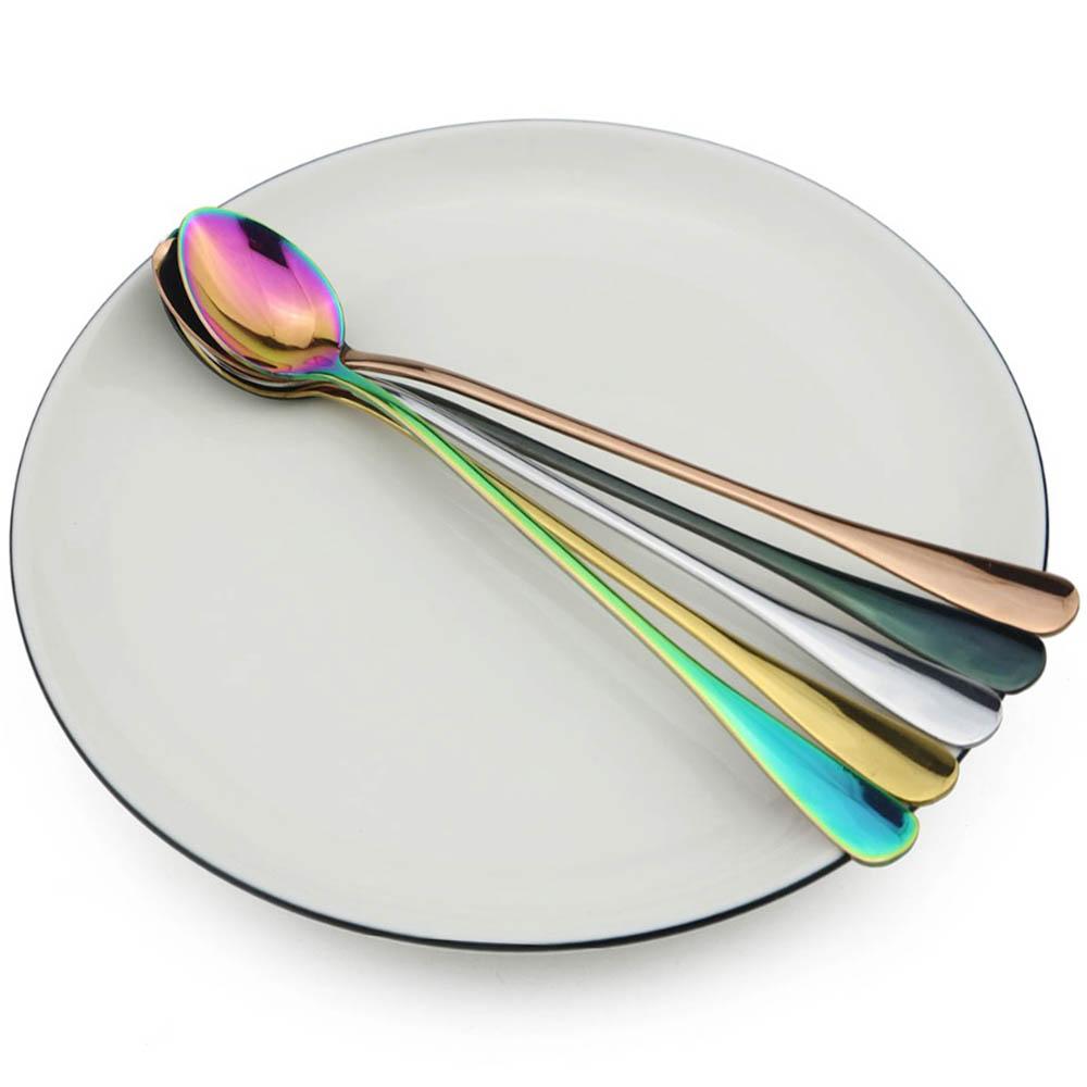 Colorful Long Handled Teaspoons Juice Coffee Stirring Cutlery Stainless Steel Spoon Ice Cream Dessert Spoon Kitchen Accessories