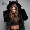 Faux Fur Coat Wholesale Ladies Hooded Ears Cartoon Plush Fox Fur Coat Casual Style Long Coat Sexy Coat