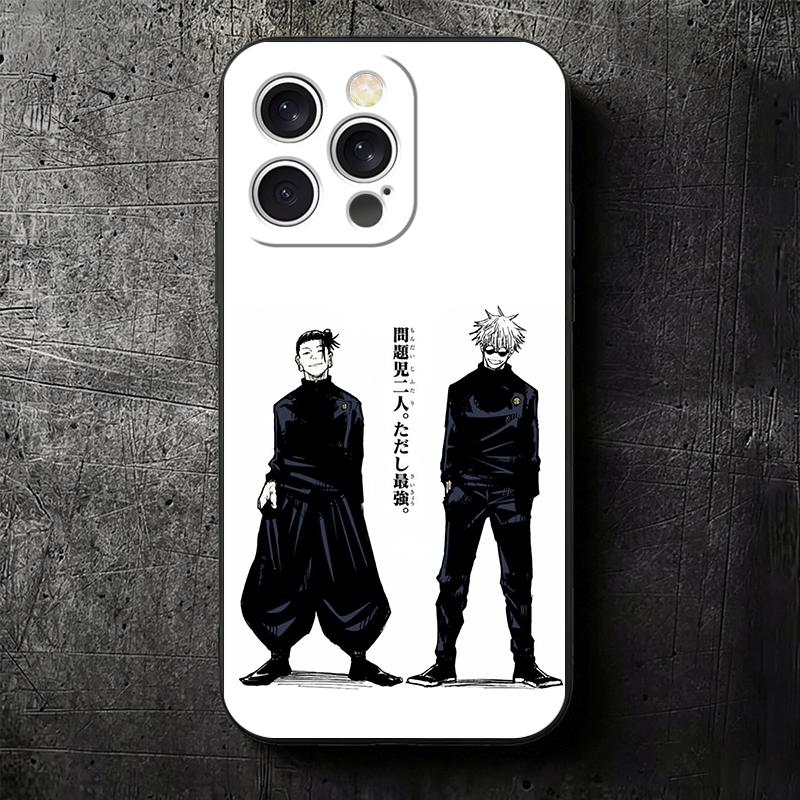 JUJUSU Anime Character Black White Soft Phone Case for iPhone 16 16E 17 Air 15 Pro Max 14 Plus 13 Mini 11 12 7 Black Cover Back