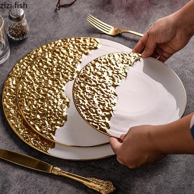 Плоская тарелка с рисунком из полукамня, гальванизированная керамическая посуда, тарелка для стейка, тарелка для завтрака, тарелка для суши, тарелка для десерта и закусок