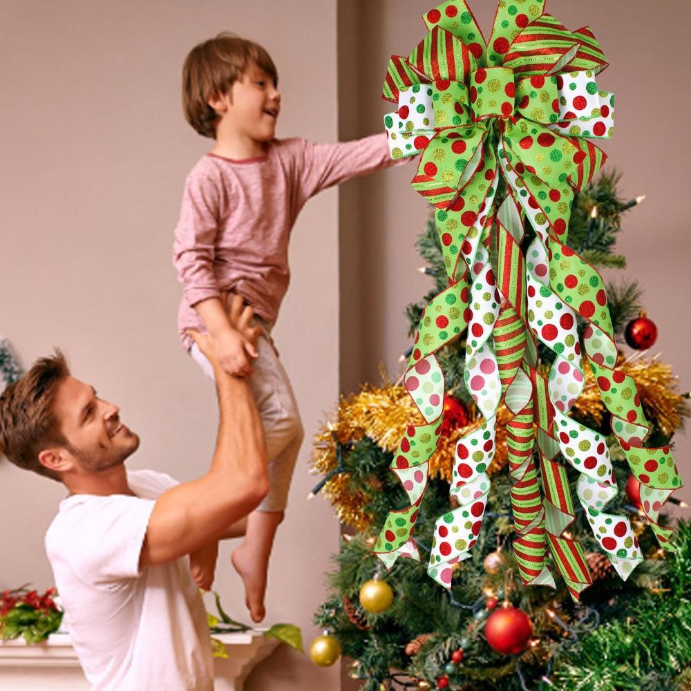 Large Green Bow Christmas Bow Ribbon Tree Topper Christmas Decorations  New Year Party