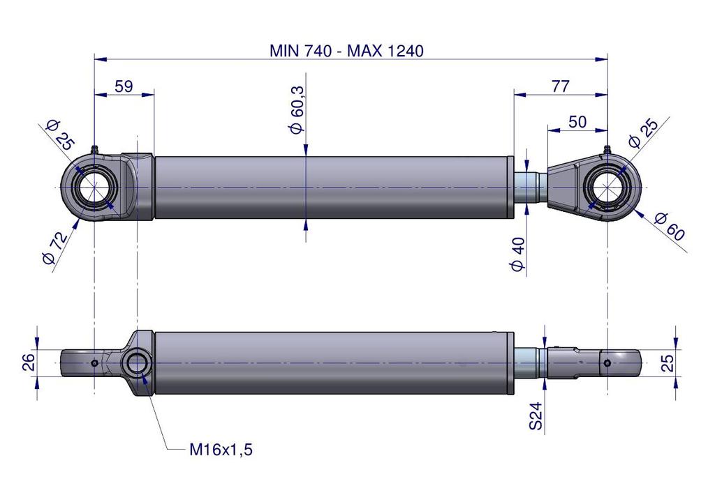 Cylinder Hydrauliczny - Siłownik Jednostronny Cj2F50/40/500 Waryński