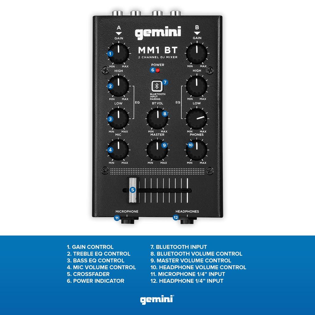 Gemini Sound GEMINI DJ Mixer Portable 2ch Stereo Mixer MM1BT with Bluetooth Connection Function []