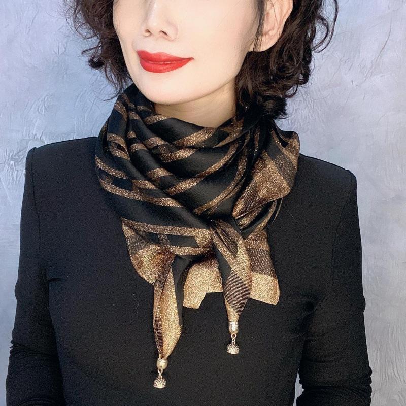 Корейский стиль, новый стиль, квадратный шарф с магнитной кнопкой из золотой проволоки, темпераментный шелковый шарф, ленивый шарф, модный и универсальный