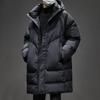 Men's Luxury Mid-length Hooded Down Jacket - Thick, Warm, Winter Coat with 90% White Duck Down Filling.