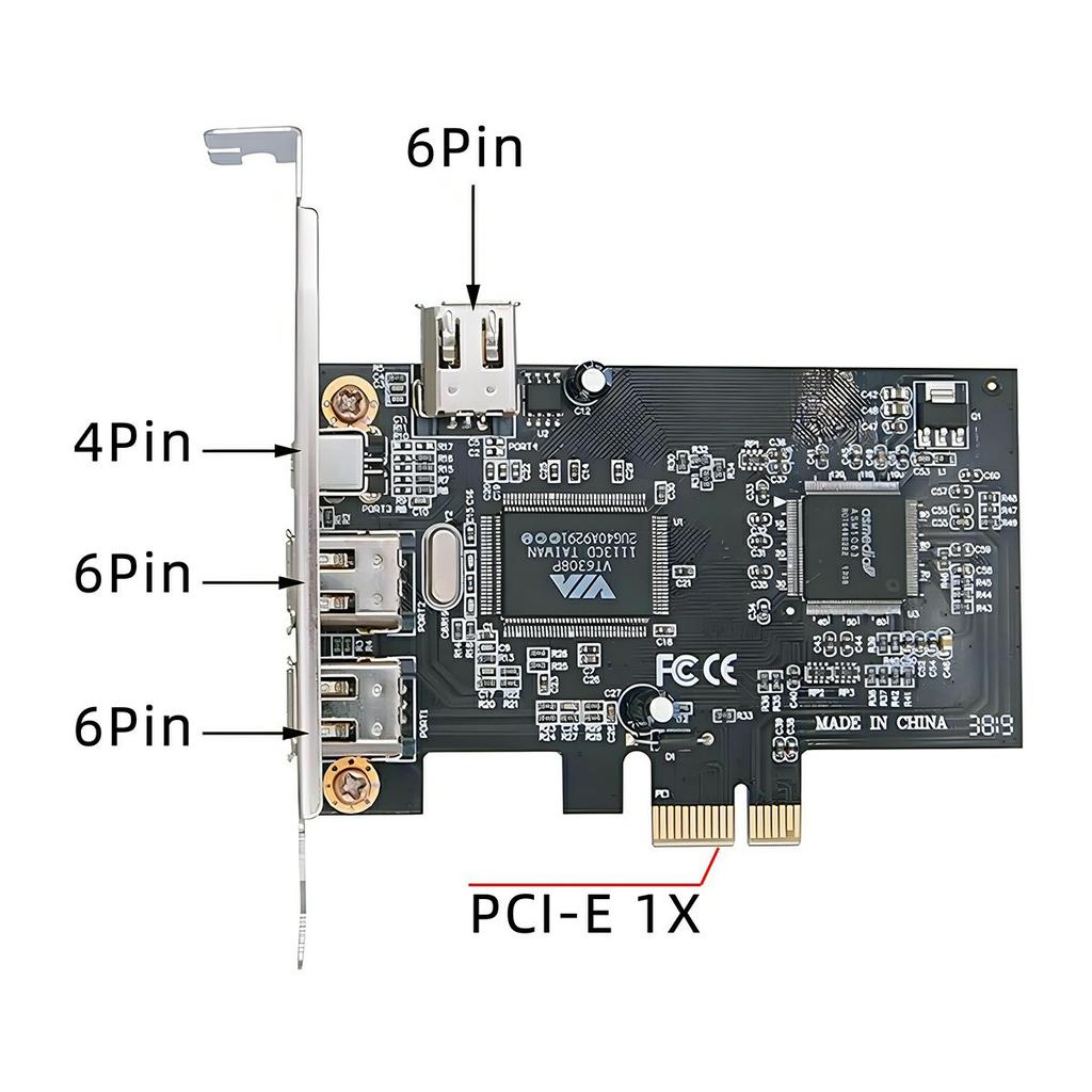 EP-053 IEEE 1394 to PCI-E Card 3x6Pin 1x4Pin Firewire 400 Adapter Card with Cable+Low Profile Bracket