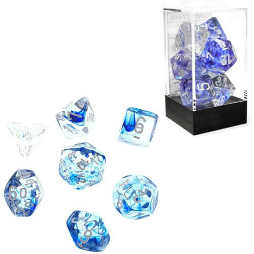 Набор кубиков D7 Кубик Туманность Многогранник (7 кубиков) (Темно-синий/Белый)