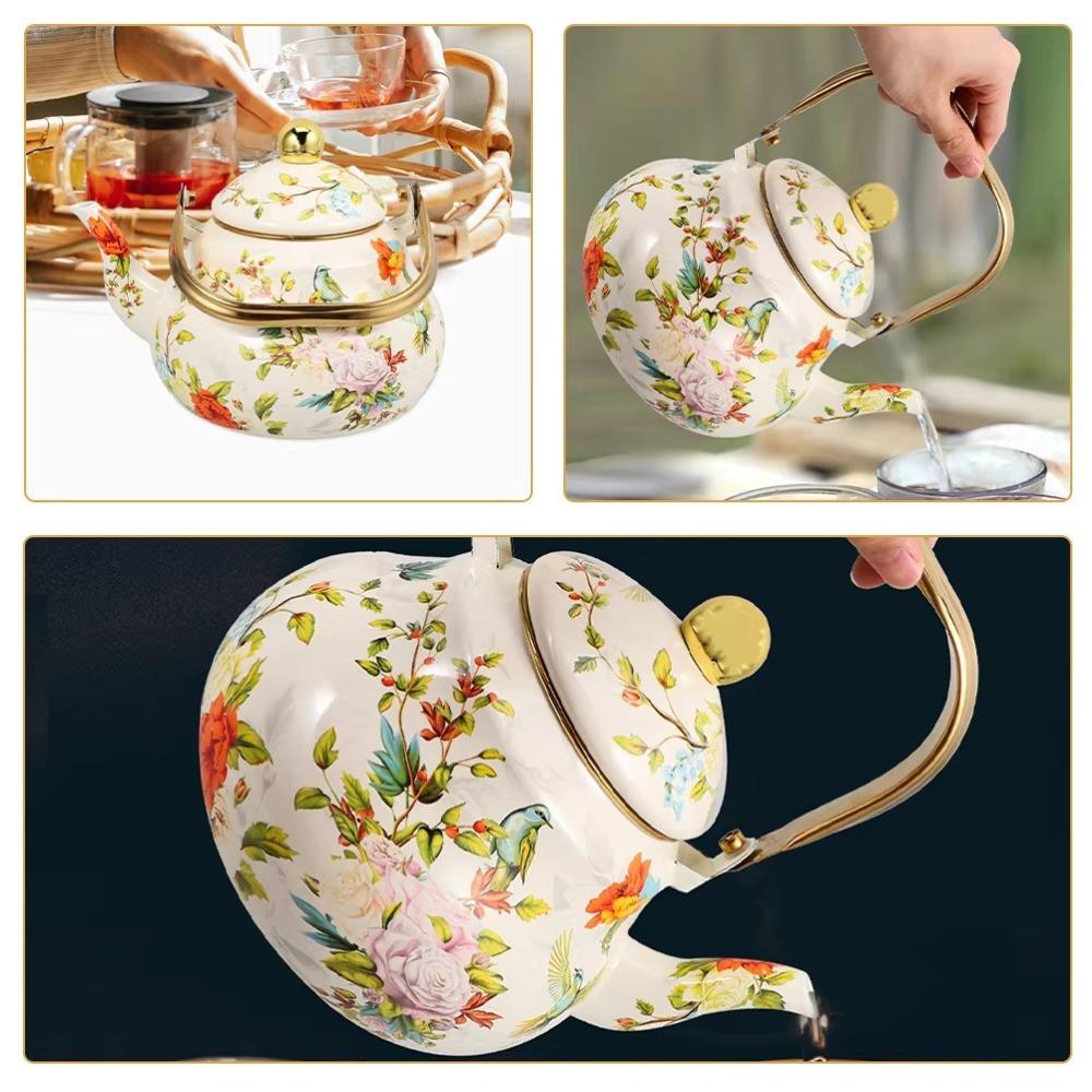 Chinese Style Enamel Teapot Floral Enameled Tea Jug New Water Kettle