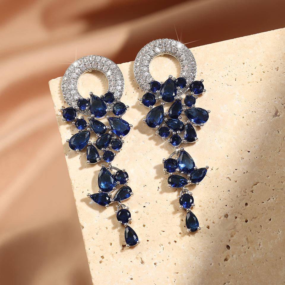 ZAKOL Vintage Sparkling Zircon Flower Dangle Earrings for Women Luxury Crystal CZ Bridal Long Earring Engagement Zircon Gift