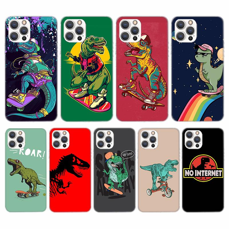 Dinosaur Skate Dude Play Soft Phone Case For iPhone 16 15 14 13 12 11 Pro Max X XR XS 7 Plus 8 + SE 2020 Pattern Customized Cove