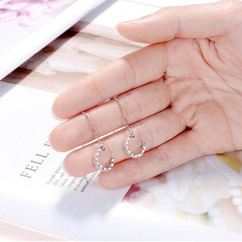 925 пробы стерлингового серебра изящный полукруглый циркон кулон длинные кисточки серьги для женщин ювелирные изделия для вечеринок подарки оптом S-E505