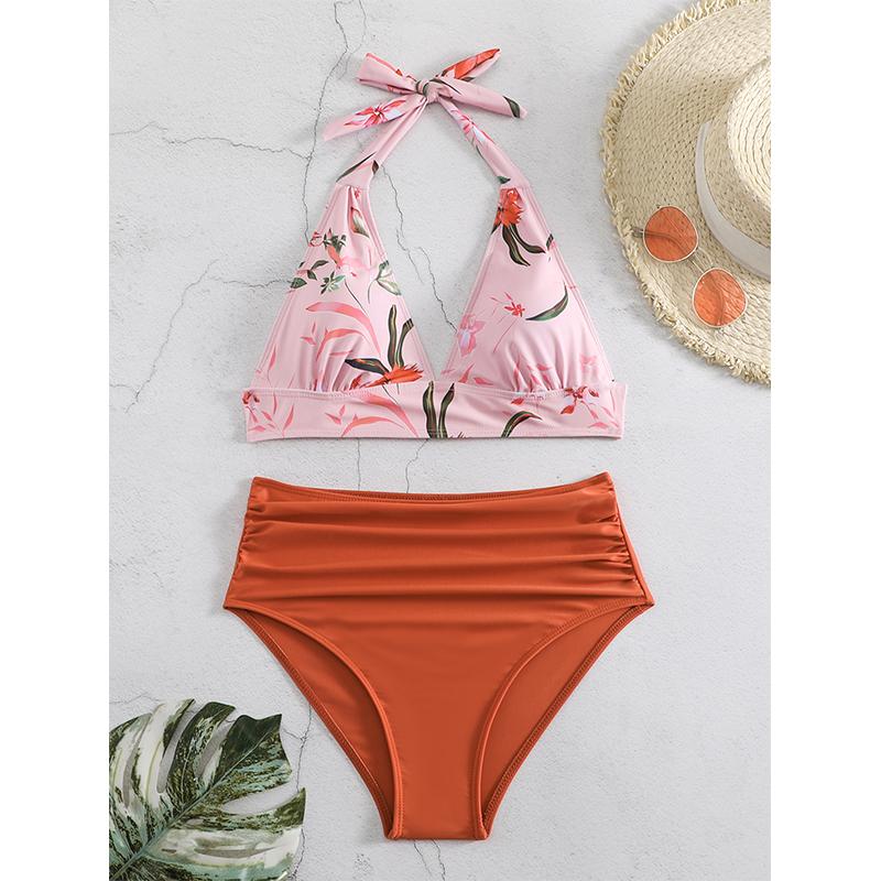 Two Pieces Push Up Swimwear Bikini Set Women Swimsuits Print High Waist Female Swimming Summer Bathing Suit