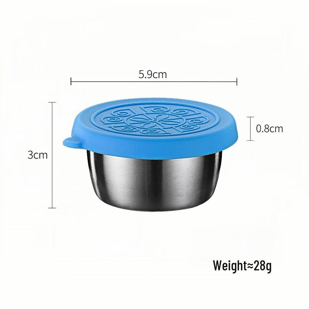 50/70ML Stainless Steel Sauce Cup with Silicone Lid - Leak-Proof Seasoning and Dipping Container