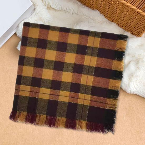 Шерстяной квадратный шарф с кисточками, клетчатый узор, женская вязка