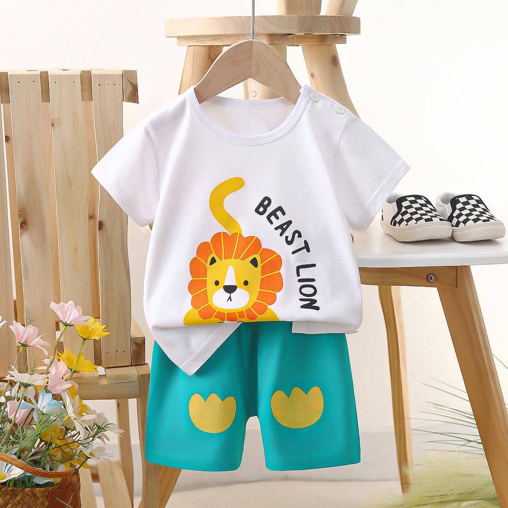 Children's Casual Short-sleeved Summer Cotton T-shirt Set for Boys and Girls
