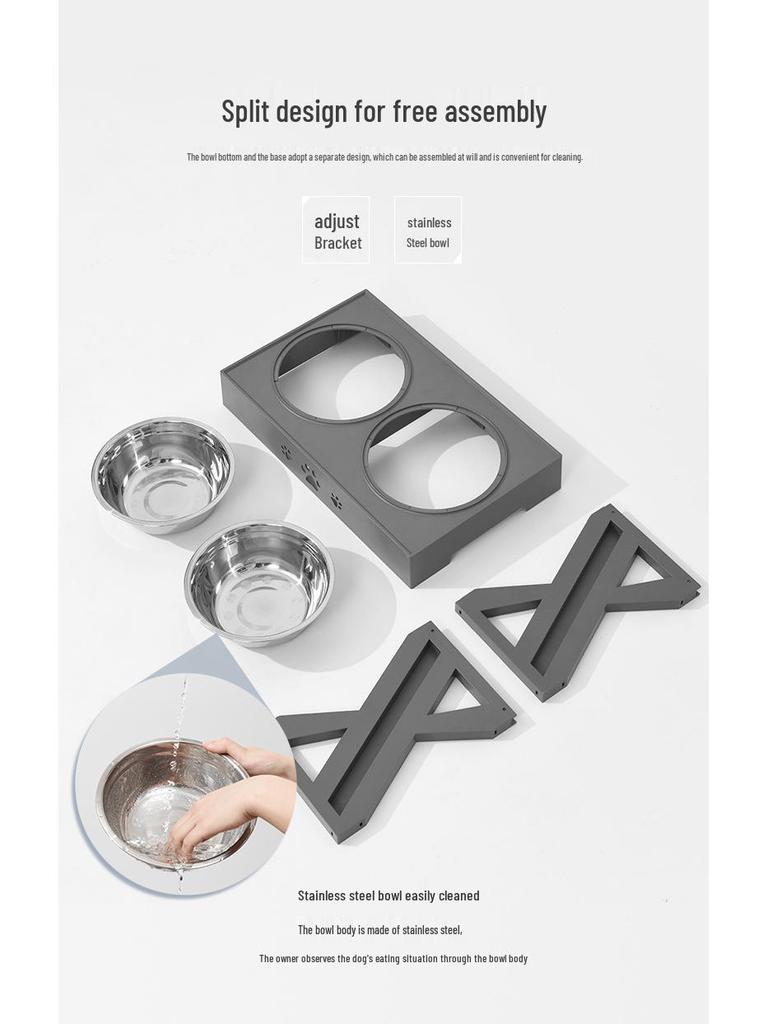 Регулируемая двойная миска для питомцев из нержавеющей стали с подъемным столиком для собак и кошек