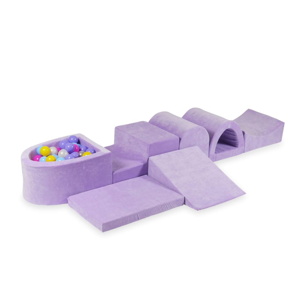 Największy Piankowy Plac Zabaw Z Basenem Micro Velvet Soft Fioletowy + 100 Piłek: Różowe, Wrzosowe, Żółte, Jasnobłękitne, Opalizujące