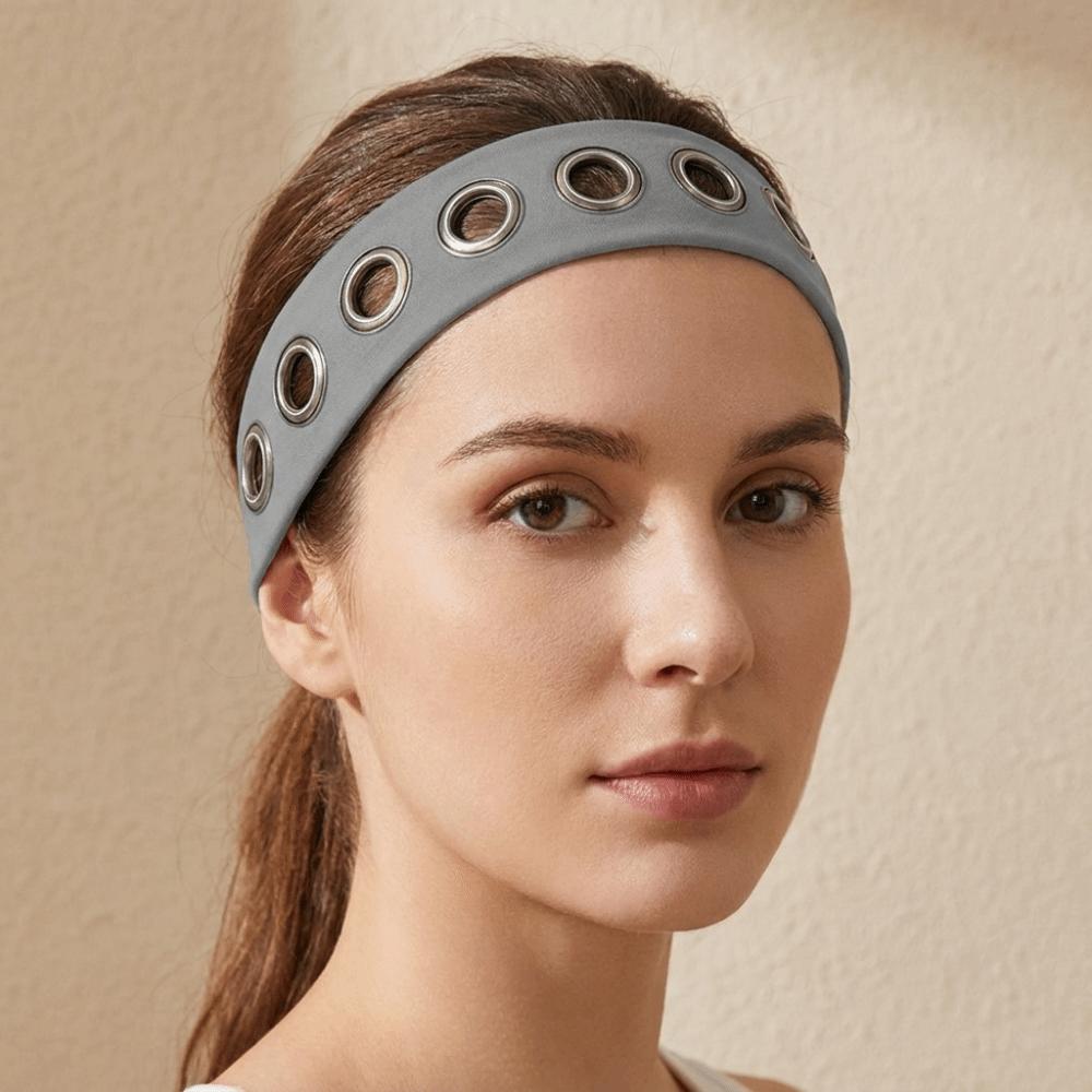 Solid Color Hollow Metal Headband Grommet Yoga Elastic Hair Band Women