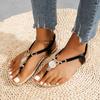 Summer New Toe Sandals Chaboho Rhinestone Beaded Beach Shoes Soft Sole Non-slip Flat Heel Roman Women's Shoes