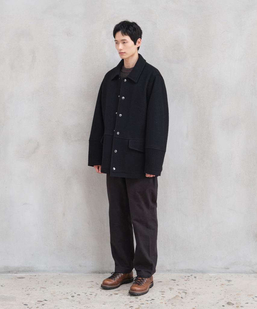 HORLISUN Idaho Snap Button Wool Half Coat Black