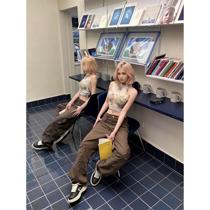 Винтажный американский ретро комбинезон с плиссированными карманами и прямыми штанинами, 2024