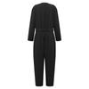 Women's Fashion Retro Casual Loose Solid Color Cotton Linen Lapel Belt Cargo Jumpsuit