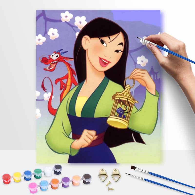 Disney Мулан Мушу DIY Масляная живопись Арт Набор для рисования Домашний Настенный Декор Ручная работа Подарок Красивая Аниме Фигурка Настенное Искусство Картина на Холсте