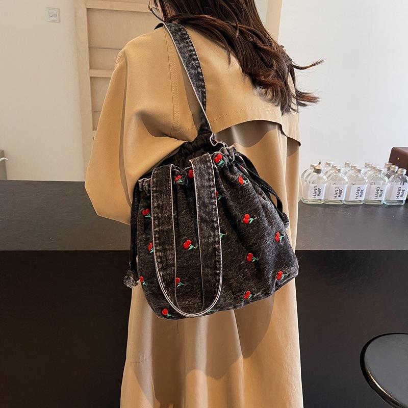 Women's Crossbody Bag Cherry Embroidery Shoulder Bag Commuter Small Tote Bag