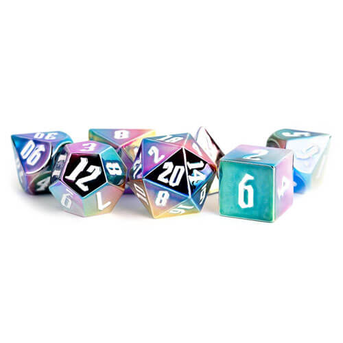Metallic Rainbow Aegis Polyhedral Dice Set 16mm (White Nos.)