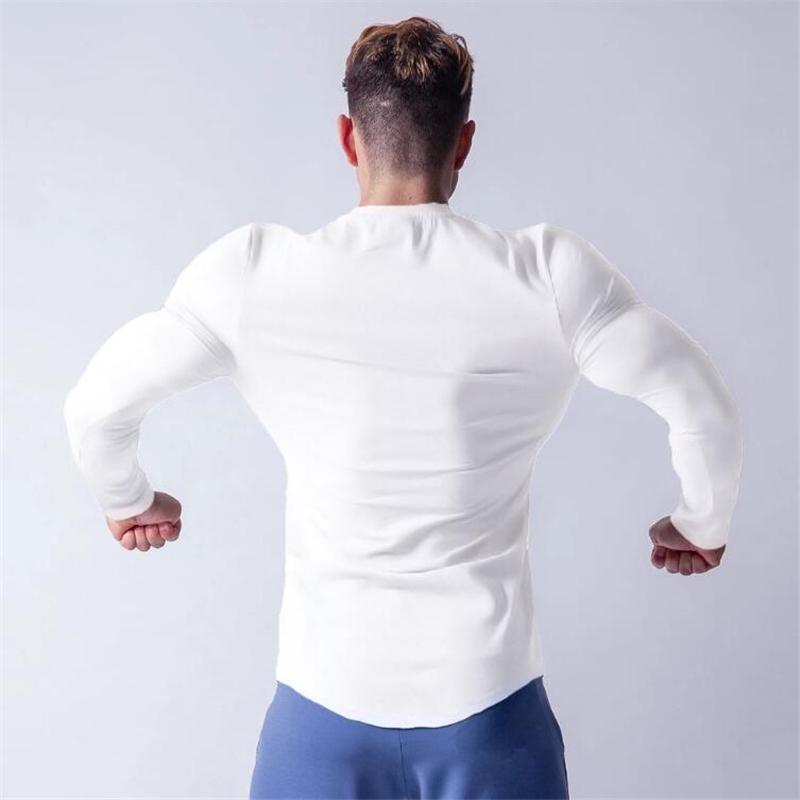 Muscleguys Осень Мужские Футболки с Длинным Рукавом для Бега с Круглым Вырезом Хлопковая Спортивная Одежда для Тренажерного Зала Приталенные Спортивные Футболки Футболки для Бодибилдинга Фитнес-Футболки