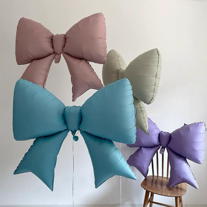 1PC New Striped Bow Balloon Bowknot Shaped Theme Aluminum Foil Matte Kids Birthday Party Decor Anniversary Event Decoration