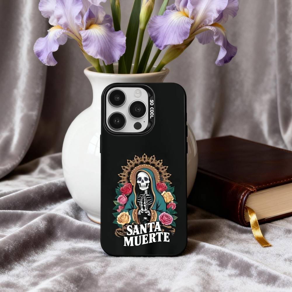 Чехол для телефона с принтом S-Santa M-Muerte Для iPhone17,16,15,14,13,12,11 Plus,Pro Max Черный Конфетный серебристый чехол для телефона