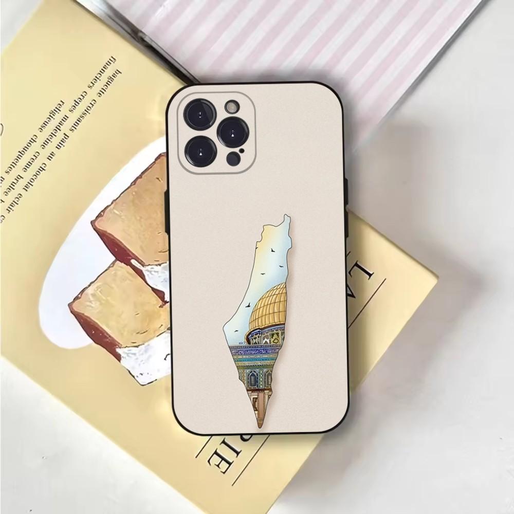 Чехол для телефона с картой и флагом Палестины (P-Palestine-es-F) для iPhone 16,15,14,13,12,11,Pro,X,XS,Max,XR,Plus,Mini Мягкий черный чехол
