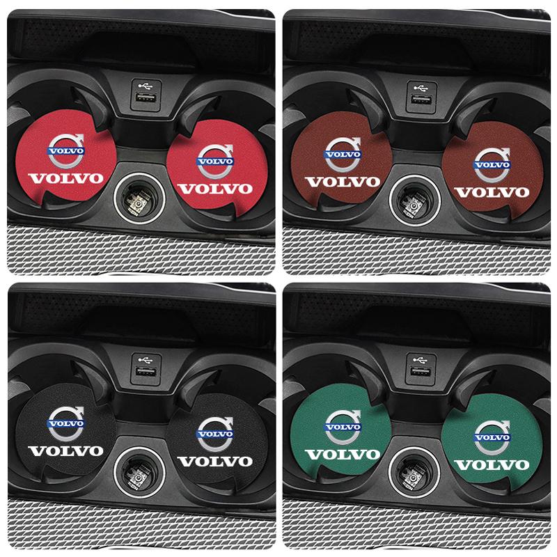 2Pcs Suede Leather Coaster Car Water Cup Anti-slip Pad Mat Auto Interior For Volvo XC60 XC90 V40 V60 S60 V50 V90 S80 C40 V70 C30