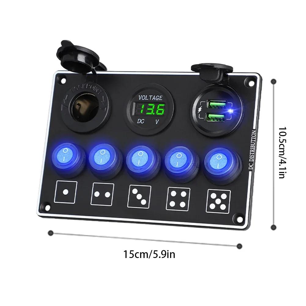 6 Gangs Super Fast Charge LED Voltmeter 12V/24V Car RV Modification Accessories Waterproof Dual QC3.0 Mobile Phone Charger Panel
