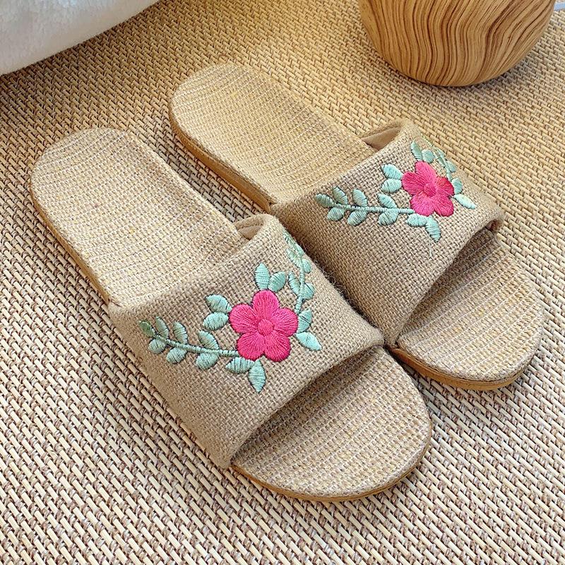 Женские вязаные льняные тапочки в стиле ретро