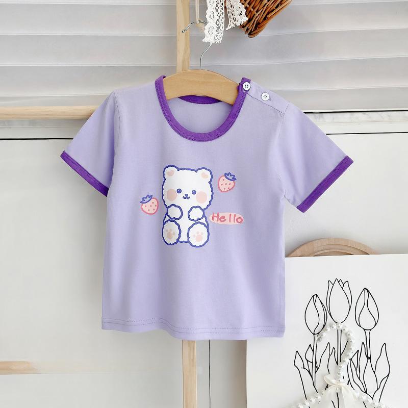 Футболка из чистого хлопка с короткими рукавами для маленьких девочек. Летний тонкий топ с половиной рукавов для маленьких и средних детей 0–5 лет. Летняя одежда.