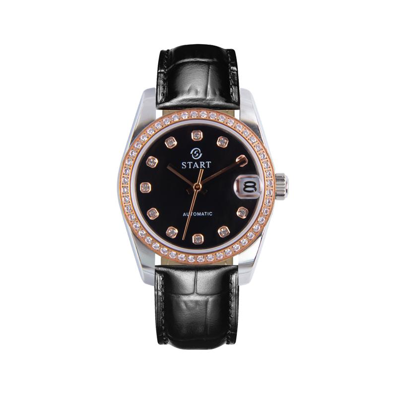 Start Женские часы с перламутровым циферблатом, модные повседневные автоматические механические часы, водонепроницаемые кожаные часы с функцией даты