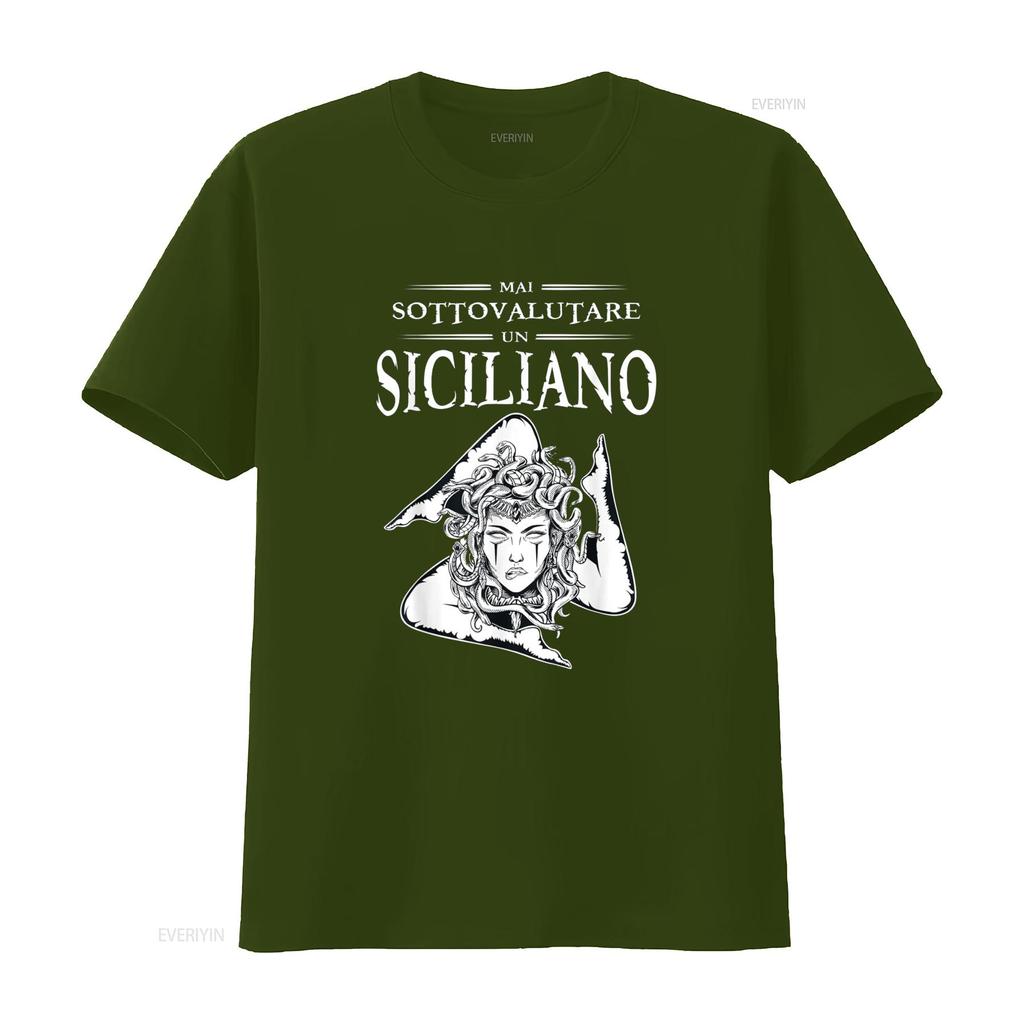 Never Underestimate A Sicilian Trinacria Sicilia Heraldik T Shirt vintage Washed Stretched fashion Breathable Soft Versatile