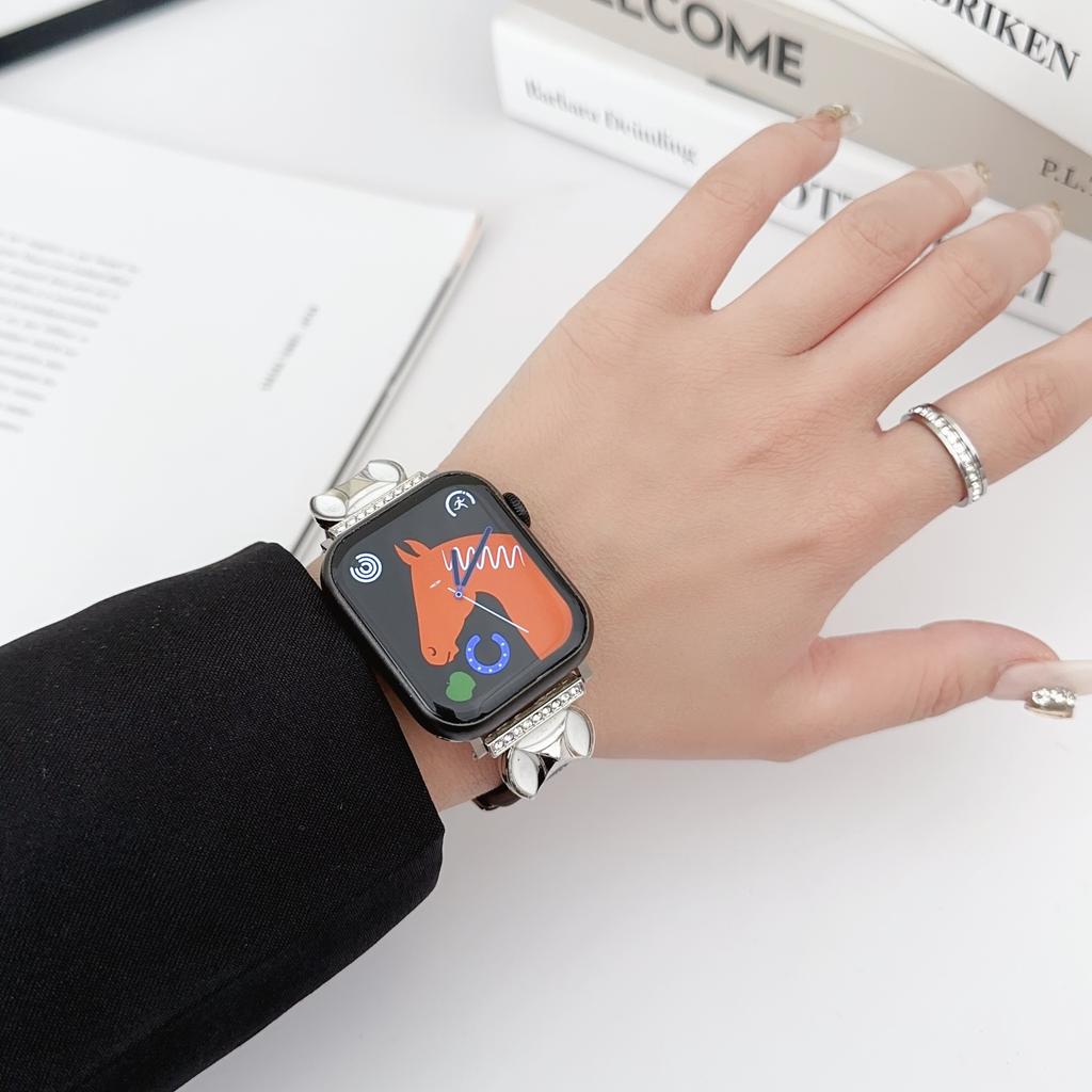 Watch Band For Apple Watch Series 10 Ultra 9 8 7 SE 6 5 4 3 2 1 46mm 49mm 45mm 44mm 42mm Coin Shape Connector Genuine Cow Leather Strap