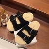 Модная женская уличная плюшевая обувь Осень Новые ремешки с пряжками Нескользящие повседневные балетки Удобное увеличение роста Модные шлепанцы на одном ремешке